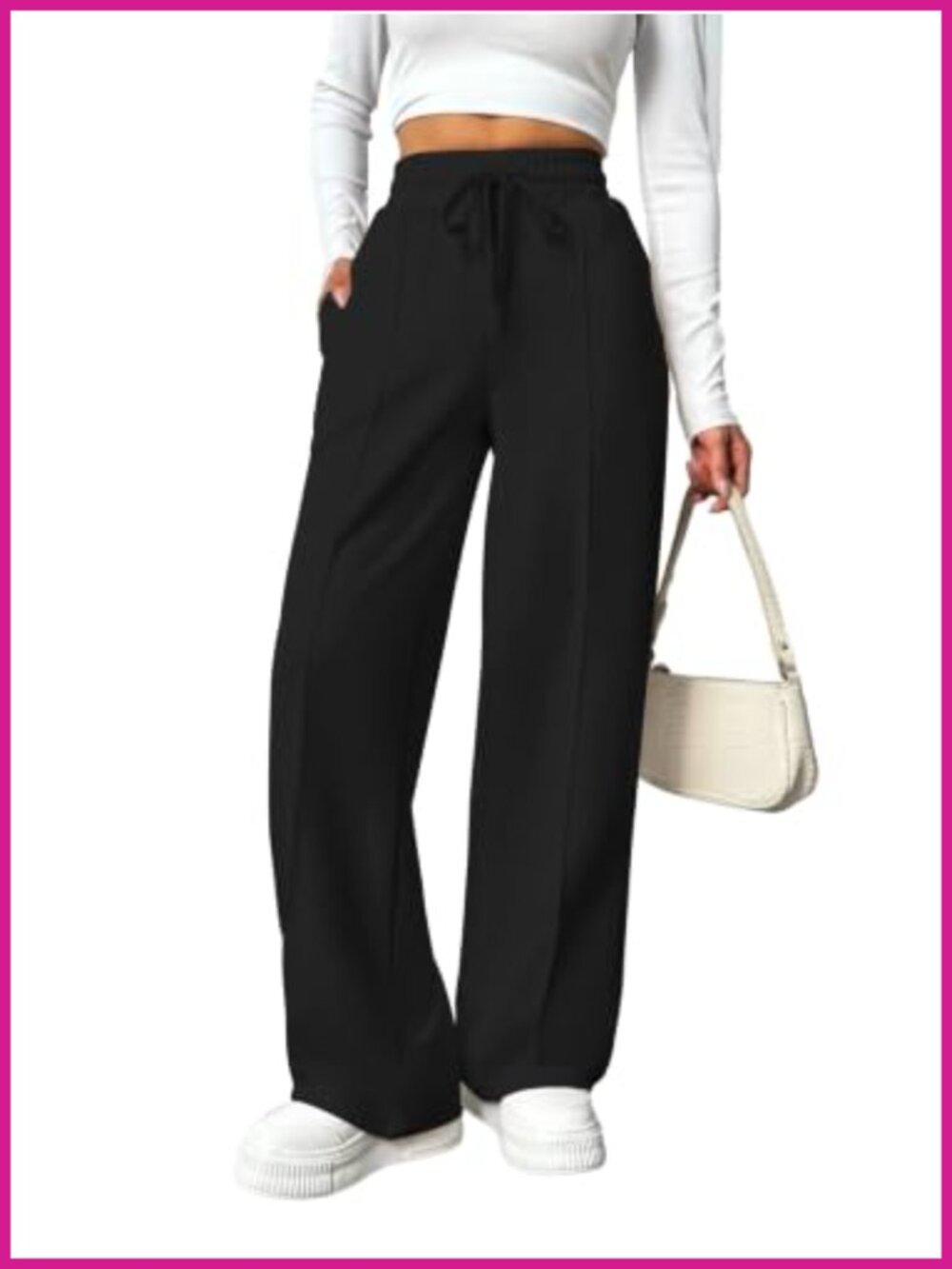 Wide Leg Sweatpants High Waisted Baggy Elevate Seams Drawstring Pockets